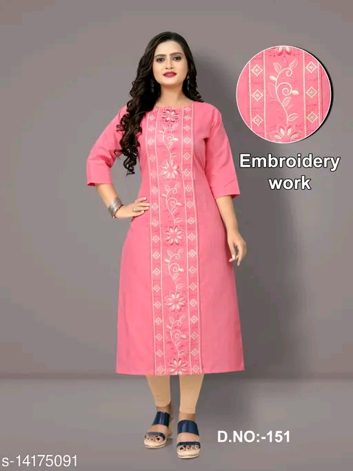 Women's pink Embroidered Straight Kurti