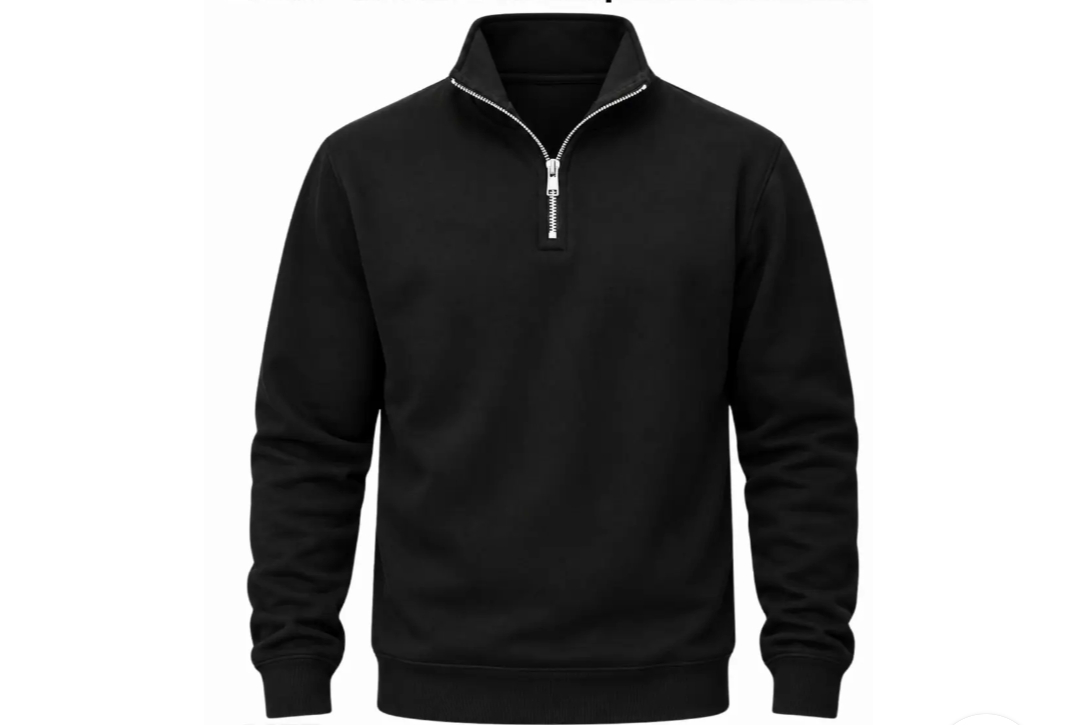 MENS CLASSIC - Black Quarter-Zip Fleece Sweatshirt
